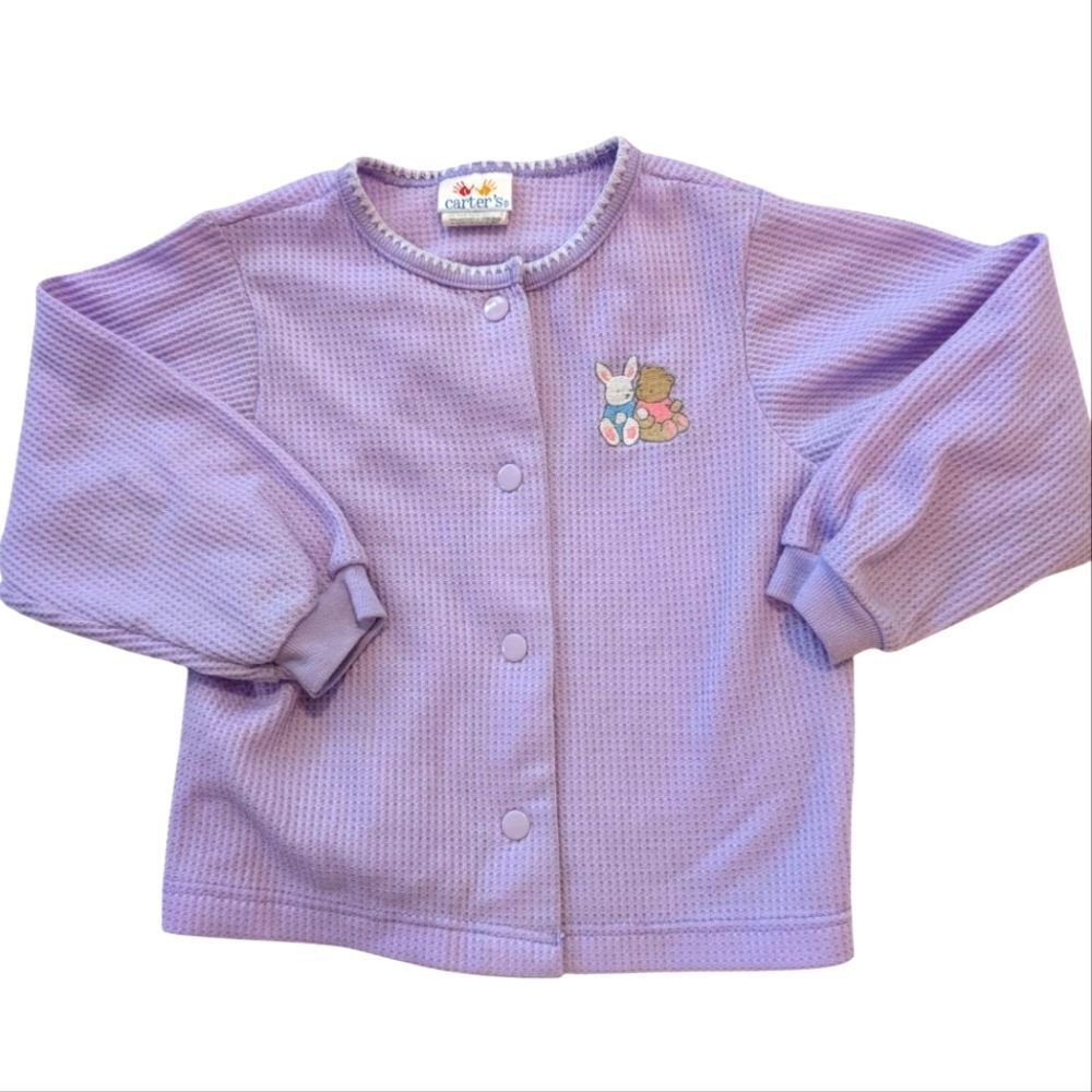 Carter's Girls Vintage Pastel Purple Thermal Embroidered Bunny Bear Jacket